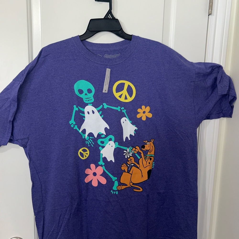 Purple Graphic Tee with Skeleton and Dog Design